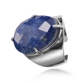 Adjustable silver ring with faceted blue lapis lazuli stone in wide band prong setting - Adjustable Open / Lapis Lazuli-Silver