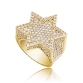 Close-up of gold Cuban ring featuring a pentagram star with micro-pave cubic zirconia - US 7 / Gold (Hexagram)