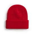 Classic bright red rib-knit cuffed beanie hat for winter warmth and comfort - One Size / Red