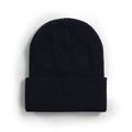 Dark blue chunky ribbed knit beanie with wide fold-over cuff for winter warmth - One Size / Navy Blue