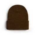 Classic dark brown rib-knit beanie hat featuring a warm wide-cuff design for winter - One Size / Brown