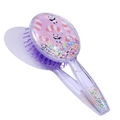 Cute panda round hairbrush with pink background and colorful beads in transparent handle - Panda Parachute