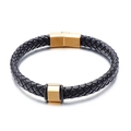 Bracelet punk pour hommes en cuir tressé noir avec fermoir magnétique doré - Or (KB114909-KFC)