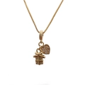 Gold plated box chain necklace with micro-paved heart and gift box pendant on white background - Gold Box Chain Heart Palm Gift Box