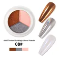 Three-color solid chrome nail powder in 08# with metallic, laser, and pearlescent effects - Bronze/Holographic Silver/Light Pink (08#)