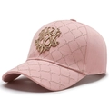 Pink baseball cap featuring gold floral embroidery and geometric star stitching - Adjustable / Pink