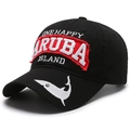 Distressed black cotton baseball cap with red Aruba embroidery and shark detail - Adjustable / Black