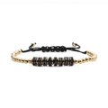 Pulsera tejida ajustable con cuentas doradas y cilindros de circonitas negras micropavé - Dorado
