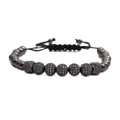 Pulsera de lujo para hombre con cuentas negras, esferas de circón y cordón ajustable - Color gunmetal