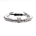 Zilveren kralenarmband met zirkonia kroonbedeltje en verstelbaar zwart koord - Platina kroon