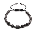 Pulsera tejida ajustable con columna hexagonal de circón y cuentas de metal de cañón - Color gunmetal
