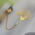 Golden hollow carnation metal bookmark with delicate leaf charm and elegant chain - Carnation