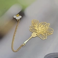Golden flower and white cloud metal bookmark with lightning pattern and chain detail - Campsis Flower