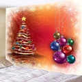 Tapiz de pared navideño con árbol abstracto dorado y adornos sobre fondo rojo degradado - 150x130cm / Estilo 4