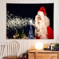 Detail of Christmas tapestry featuring Santa Claus blowing golden glitter on a white wall - Gold Dust Santa