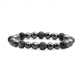 Deep gray faceted hematite and matte stone beaded bracelet with 8mm creative gemstone - Faceted Grey Hematite