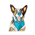 Close-up of stained glass style Australian Cattle Dog acrylic sticker with vivid colors - Dog