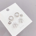 Drei Paar S925 Silber Ohrstecker Set mit Opalsteinen und Kleeblatt-Designs - 3 Paare Ohrring-Set (E579) / 3 Paare pro Karte / Platin
