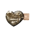 Golden sequin heart hair clip for girls with comfortable beige ribbon wrapped base - Gold Sequin Heart
