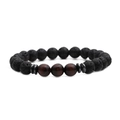 Bracciale da uomo in pietra lavica nera e occhio di tigre rosso da 8mm con inserti in metallo - Pietra lavica nera con occhio di tigre