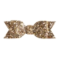 Sparkly gold-brown sequined bow hair clip for girls with a shiny glitter finish - Light Gold Glitter Bow
