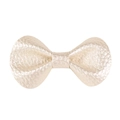 Champagne gold faux leather bow hair clip with textured lychee grain finish - Pearlescent White Round Ears