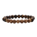 Pulsera artesanal de piedras ojo de tigre, cuentas de madera y espaciadores metálicos - Madera de Ala de Pollo + Ojo de Tigre