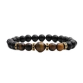 Handgefertigtes Tigerauge-Armband mit matt schwarzen Perlen und goldfarbenen Spacern - Gelb Tigerauge & Mattstein