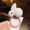 Adorabile elastico per capelli con coniglietto di peluche bianco e cinturino rosa - Coniglio di Peluche-Bianco