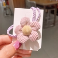 Elastico per capelli con fiore in velluto rosa, centro giallo e fascia viola - Fiore in Maglia-Viola Chiaro
