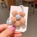 Elastico per capelli a fiore in velluto a coste arancione e blu con nastro morbido - Fiore in Maglia-Giallo Pallido