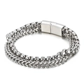 Pulsera de doble capa para hombre en acero inoxidable con cadenas de caja y trigo plateado - Color Acero (KB139648-KFC)