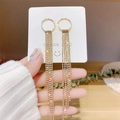 Eleganti orecchini nappa S925 placcati oro con lunghe catene di cristalli lucidi - Frangia a Cerchio in Strass Oro (E0068 Oro)