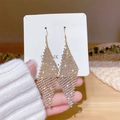Eleganti orecchini a nappa in argento S925 dorato con strass e forme geometriche lucide - Frangia Geometrica a Rombo in Strass Oro (E0092 Oro)