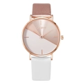 Minimalist dual-tone women's quartz watch with pink and white leather strap on white background - Rose Gold + White