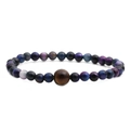Starry sky beaded bracelet for men featuring purple blue stones and a brown tiger eye bead - 6mm Starry Tiger Eye + One 10mm Yellow Tiger Eye