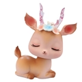 Cute resin deer ornament with floral antlers in a peaceful sleeping pose for car decor - Brown Shaking Head Deer A