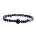Pulsera para hombre de ojo de tigre galaxia con cuentas moradas azules y cuenta negra - 6mm Ojo de Tigre Estrellado + 10mm Piedra Brillante