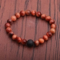 Mens beaded stretch bracelet with red tiger eye stones and a black lava rock accent - 8mm Tiger Eye + 10mm Lava Stone
