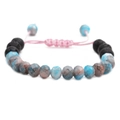 Bracciale regolabile rosa con pietre sfaccettate blu e grigie e roccia lavica nera - Pietra Lavica e Pietra Sfaccettata Blu