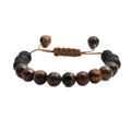 Bracelet ajustable en oeil de tigre et pierre de lave noire pour hommes et femmes - Pierre Volcanique + Oeil de Tigre