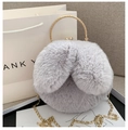 Chic gray plush handbag with gold rabbit ear handles and detachable chain strap - Light Gray
