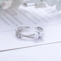 Double-layered silver twist ring with pearls and zircon in a minimalist French style - Ring