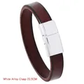Minimalist dark brown leather bracelet with silver-tone alloy magnetic clasp, 22.5CM length - 22.5CM / Silver Alloy Clasp