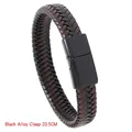 Braided leather bracelet in black and brown with 20.5cm black alloy magnetic buckle - 20.5CM / Black Alloy Clasp