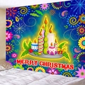 Arazzo natalizio da parete con candele colorate e motivi geometrici per decorazioni festive - 150x130cm / Stile 3-Illustrazione Multicolore