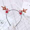 Christmas headband with brown reindeer antlers, red berries and pine cones - Pink Pompom with Pinecone / 30#
