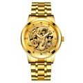 Reloj de cuarzo para negocios con correa de acero dorada y relieve de dragón en el dial - Esfera Dorada Caja Dorada Correa Dorada