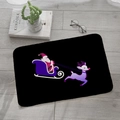 Black Christmas flannel mat with Santa sleigh and reindeer print on grey wood floor - 40x60cm / Santa Claus Sleigh Style