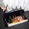 Detail of winter cabin scene printed on flannel absorbent doormat on dark wood floor - 40x60cm / Style 4-Artistic Snowy View